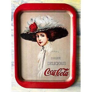 1971 Coca Cola Hamilton King 1909 Girl Metal Serving Tray Vintage 14.75x10.75